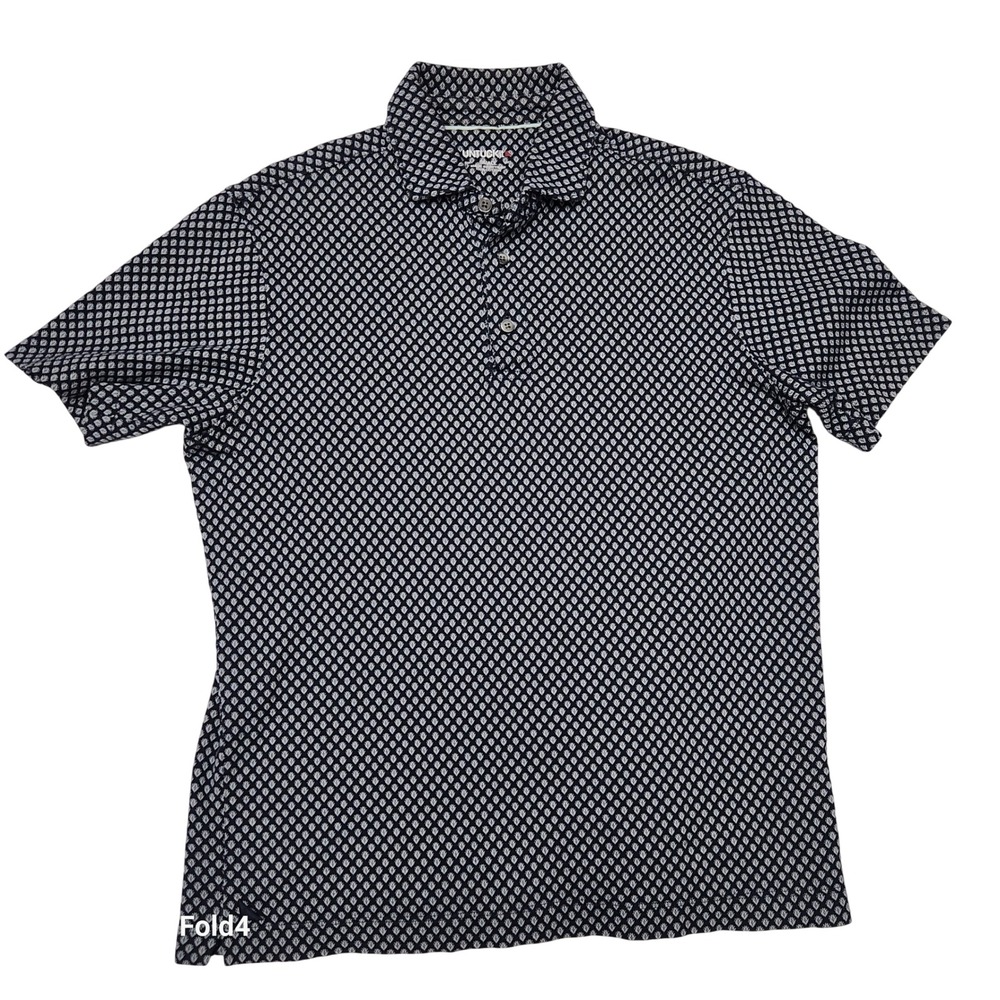UNTUCKit Mens Small Navy Blue White Geometric Diamond Print Cotton Polo Shirt